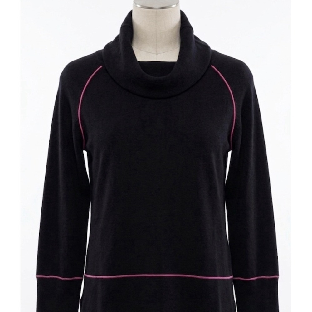 Lisa Todd Cowl Neck Sweater Top Size M Black & Hot Pink Cotton Cashmere Capsule